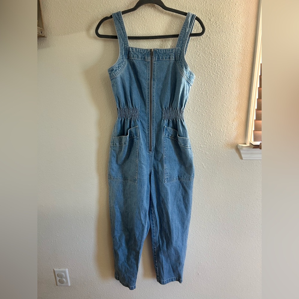 Madewell Petite Denim Zip Smock-Waist Jumpsuit Baisley Wash Womens SP - Picture 5 of 14